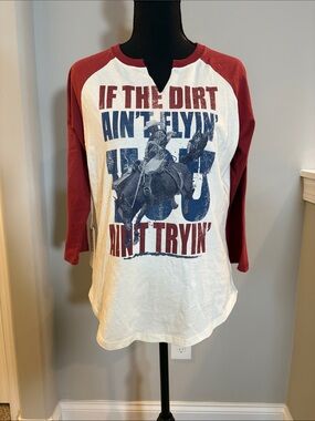 NWT Shyanne Burgundy & White Raglan Crewneck Tee 100% Cotton